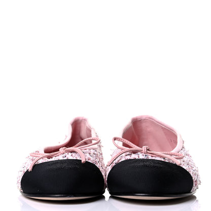 Chanel Tweed Grosgrain Cap Toe Ballerina Flats 38.5 Pink Black 2 of 4