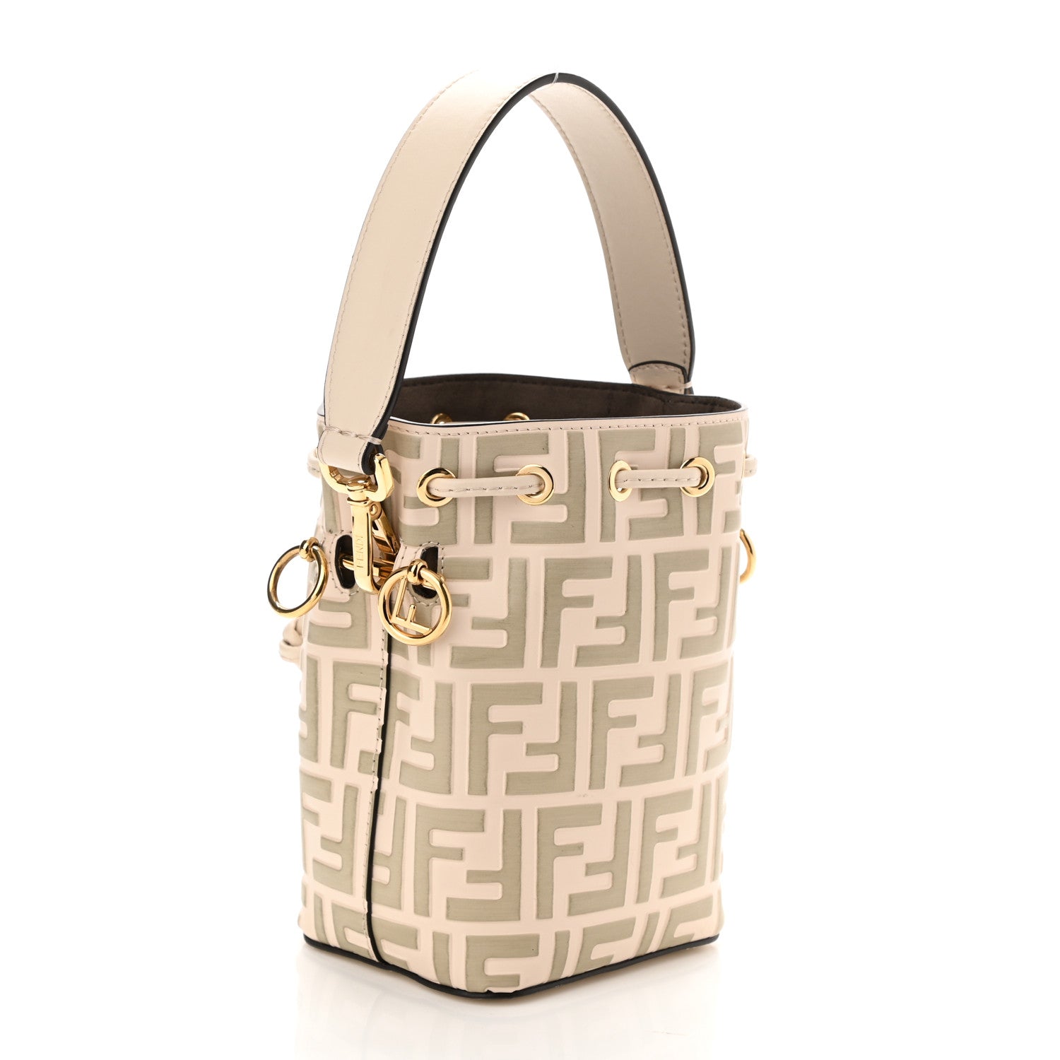 Fendi Vitello Liberty F is Fendi Bi-Color FF 1974 Embossed Mini Mon Tresor Bucket Bag Camelia Mandorlo 2 of 10