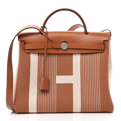 Hermes Vache Hunter Toile H Vibration Herbag Zip Retourne 31 PM Fauve Ecru Beige 3 of 12