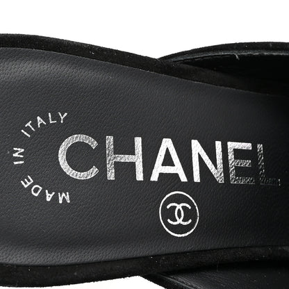 Chanel Suede Grosgrain Crystal Star Mules 37 Black 7 of 11