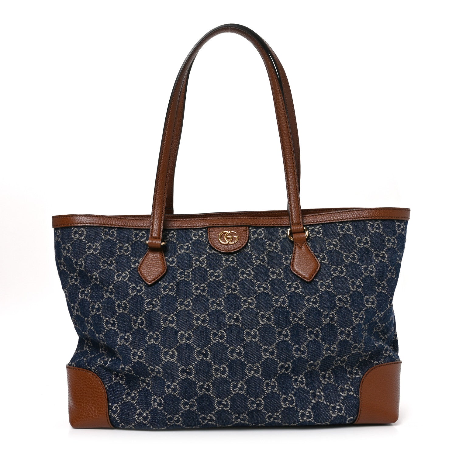 Gucci New Denim GG Monogram Medium Ophidia Shopping Tote Blue Tea Cuir 1 of 10