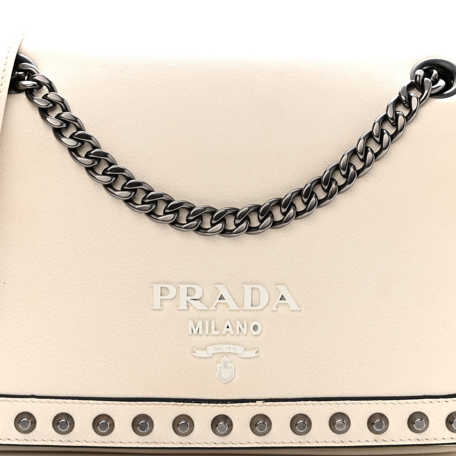 Prada Vitello Studded Crossbody White Black 7 of 9