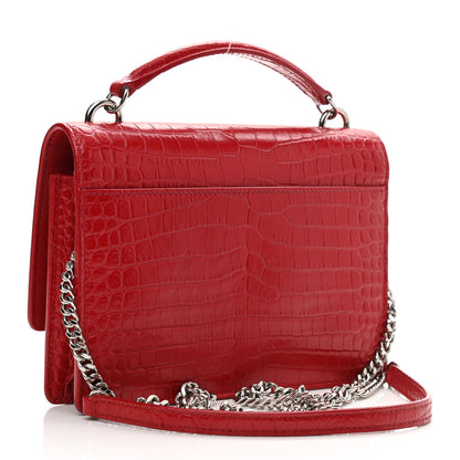 Saint Laurent Calfskin Crocodile Embossed Monogram Sunset Chain Wallet Rouge Eros 3 of 17