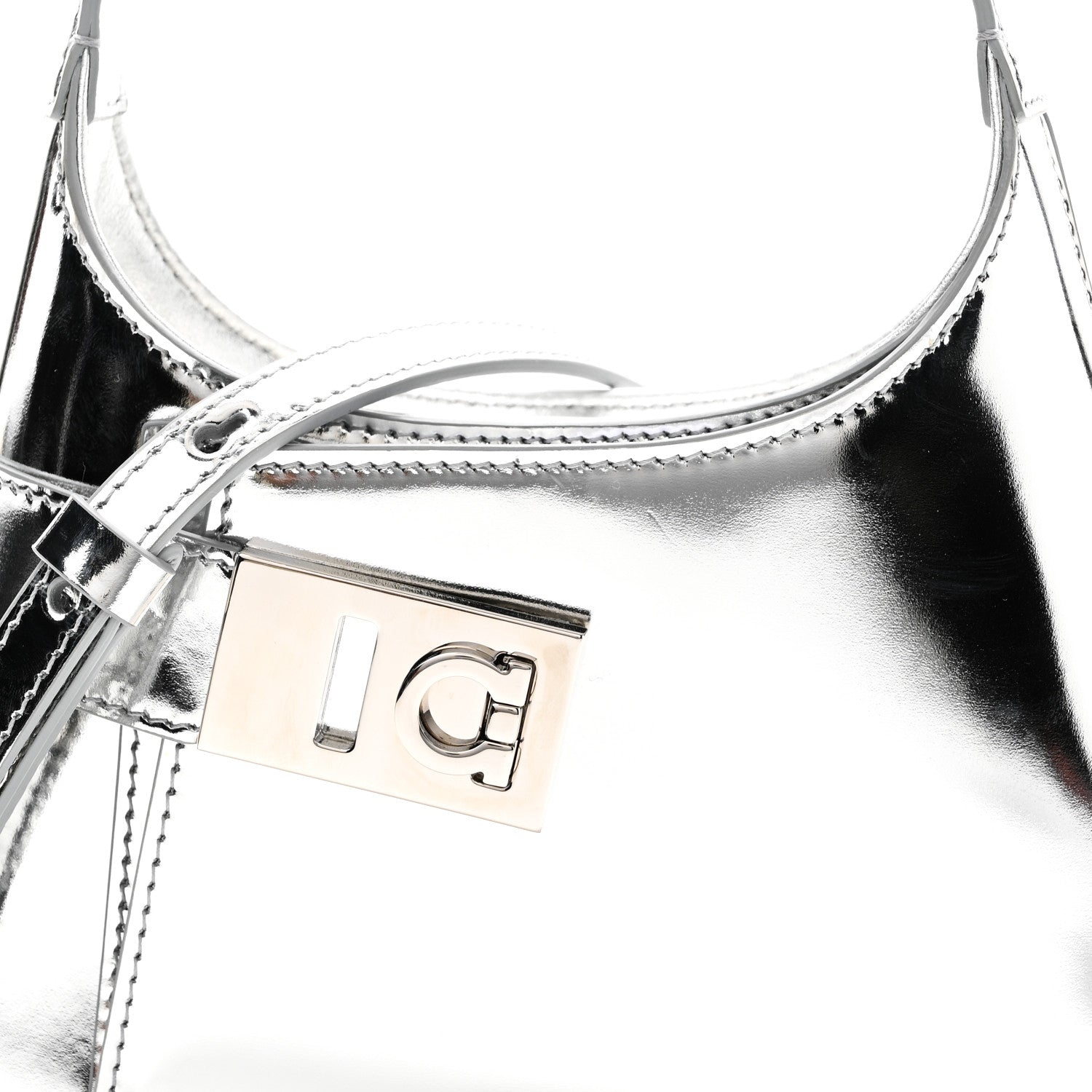 Salvatore Ferragamo Metallic Calfskin Mini Gancini Arch Hobo Argento 7 of 9