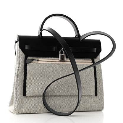 Hermes Vache Hunter Toile H Pegase Pop Herbag Zip Retourne 31 PM Bleu Indigo Ecru Black 4 of 11