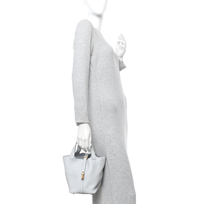 Hermes Taurillon Clemence Picotin Lock 18 PM Bleu Pale 2 of 11