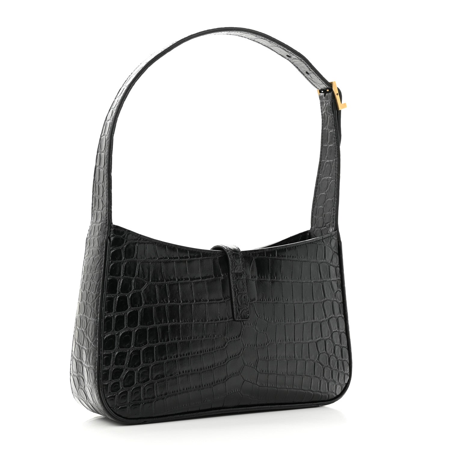 Saint Laurent Calfskin Crocodile Embossed LE 5 A 7 Hobo Black 3 of 9