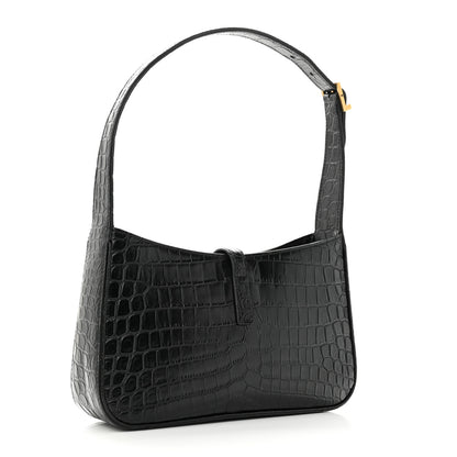 Saint Laurent Calfskin Crocodile Embossed LE 5 A 7 Hobo Black 3 of 9