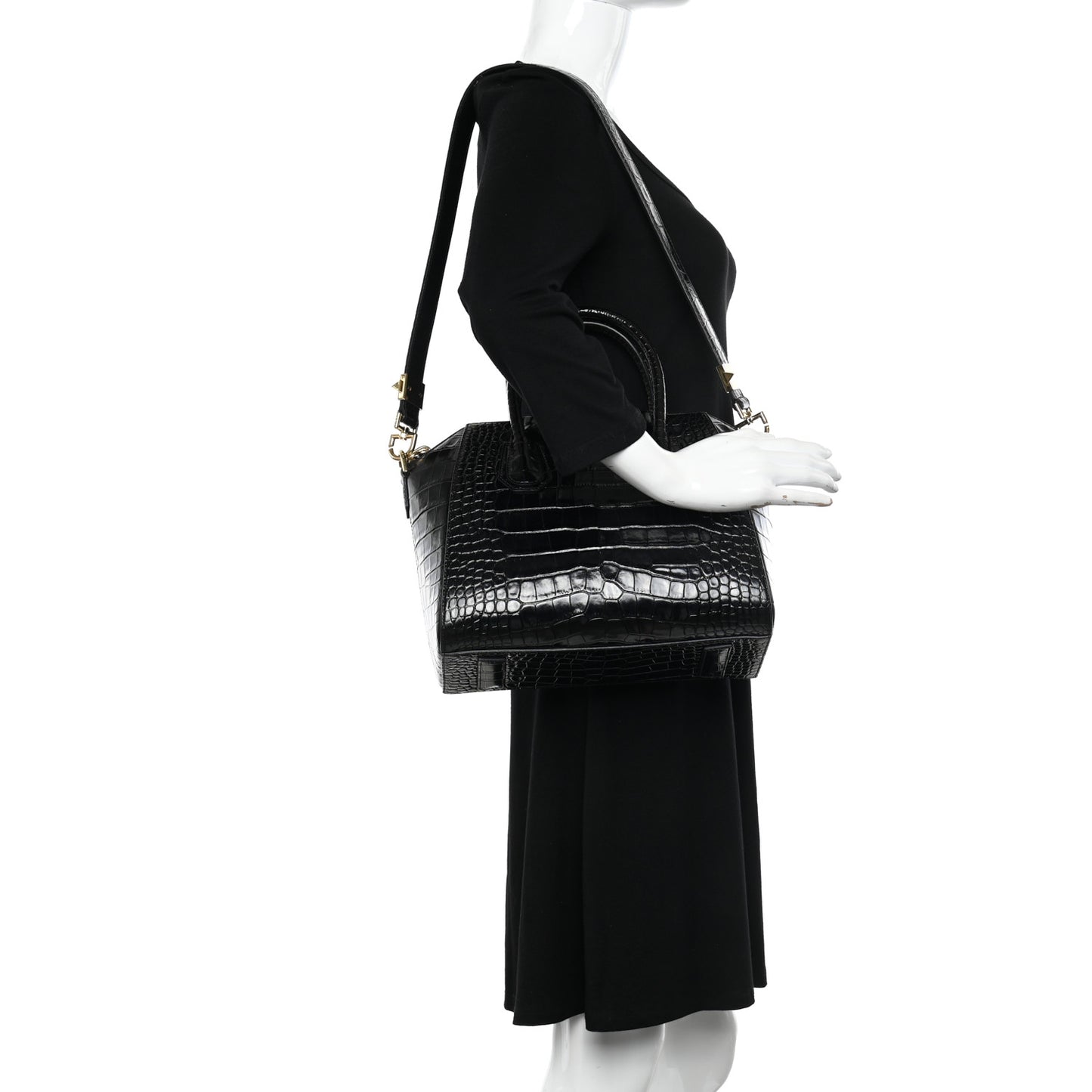 Calfskin Crocodile Embossed Small Antigona Black