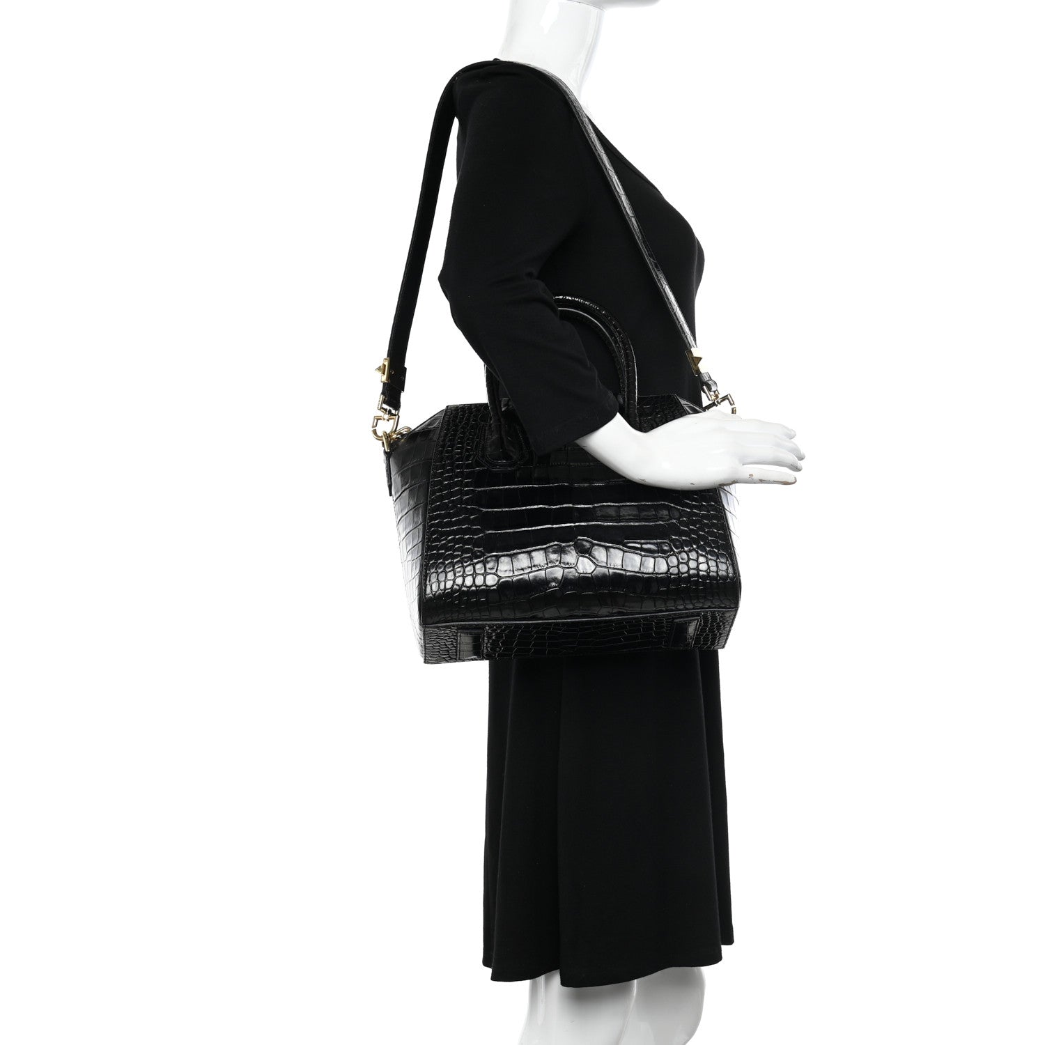 Givenchy Calfskin Crocodile Embossed Small Antigona Black 2 of 9