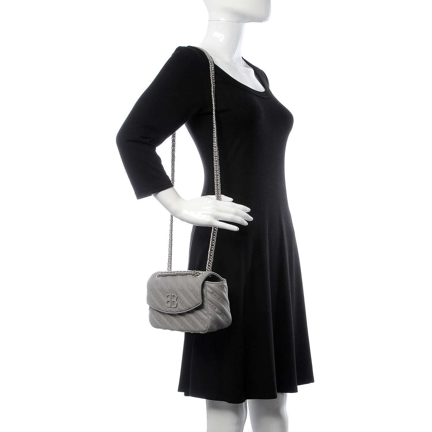 Calfskin Logo Matelasse S BB Round Shoulder Bag Gris Haussmannien