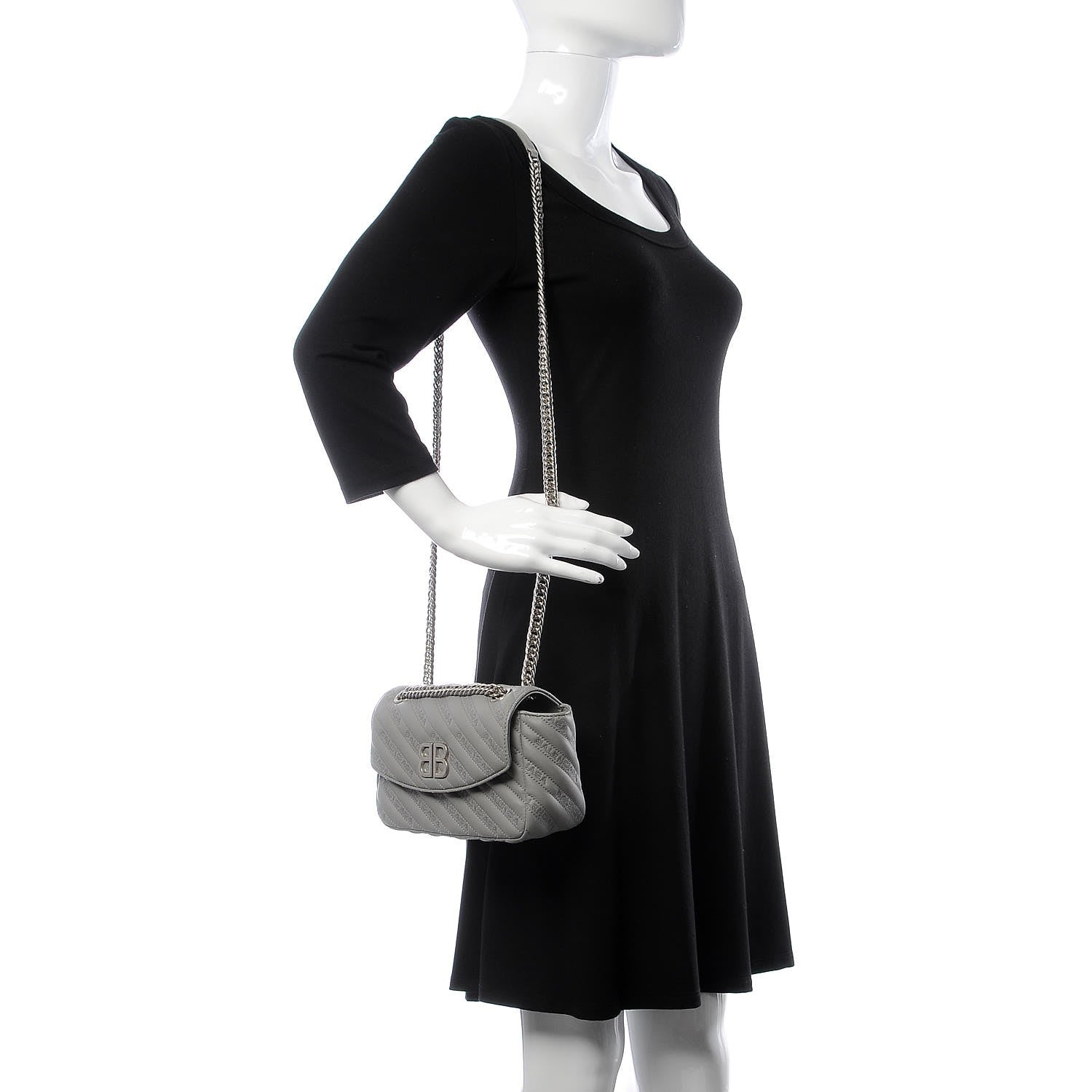 Balenciaga Calfskin Logo Matelasse S BB Round Shoulder Bag Gris Haussmannien 2 of 7