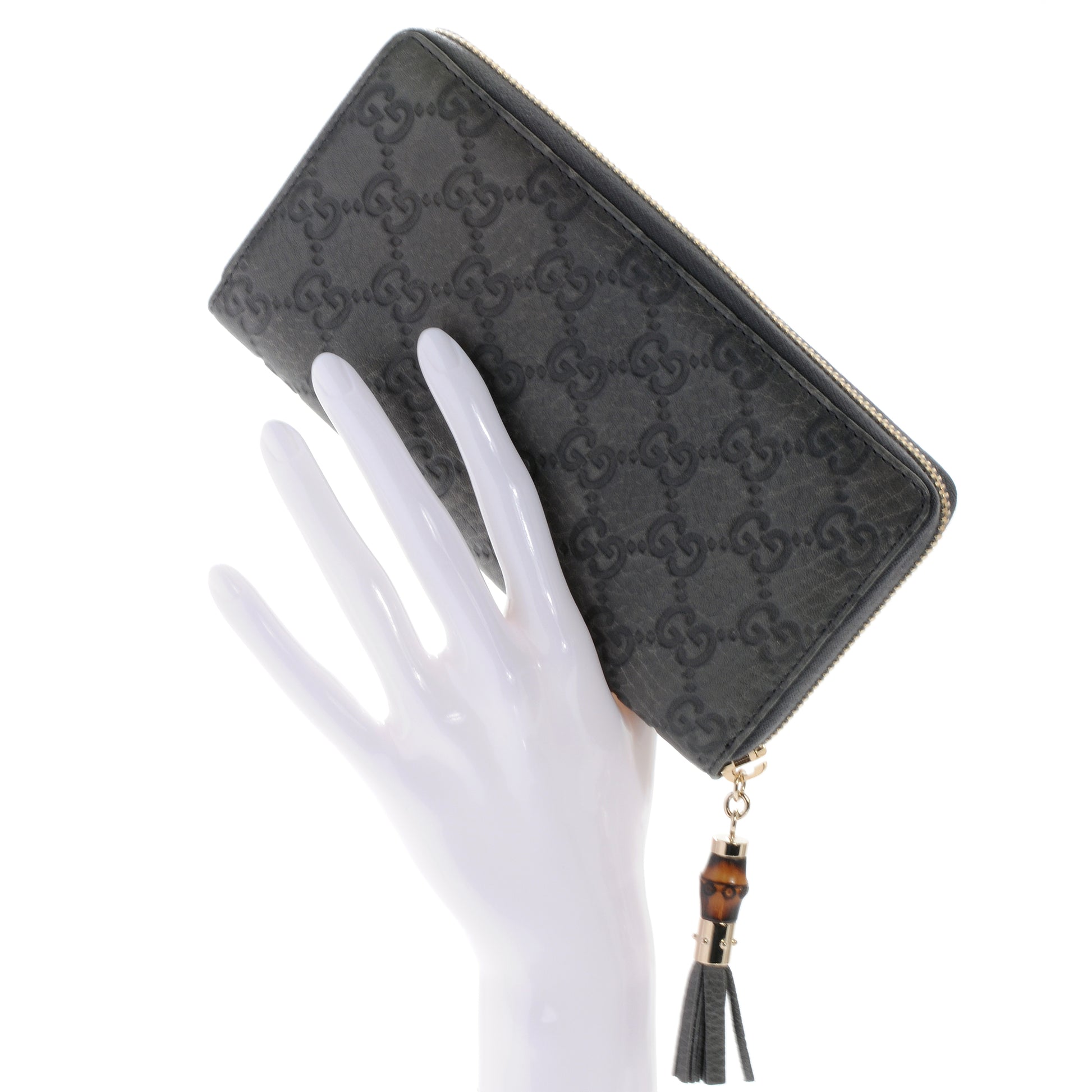 Gucci Guccissima Bamboo Tassel Zip Around Wallet Grey 2 of 7