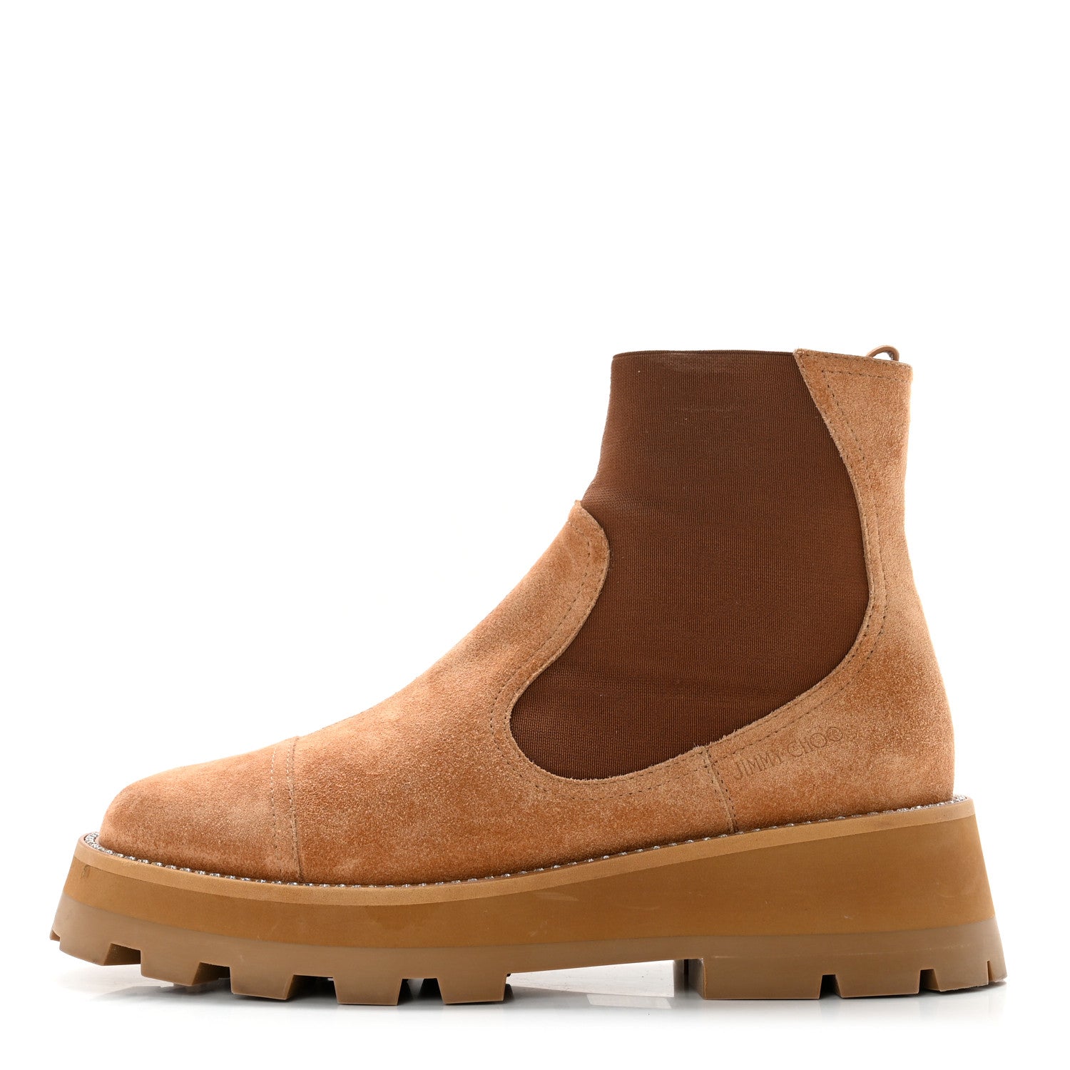 Jimmy Choo Suede Crystal Clayton Flat Ankle Boots 39.5 Caramel 1 of 11