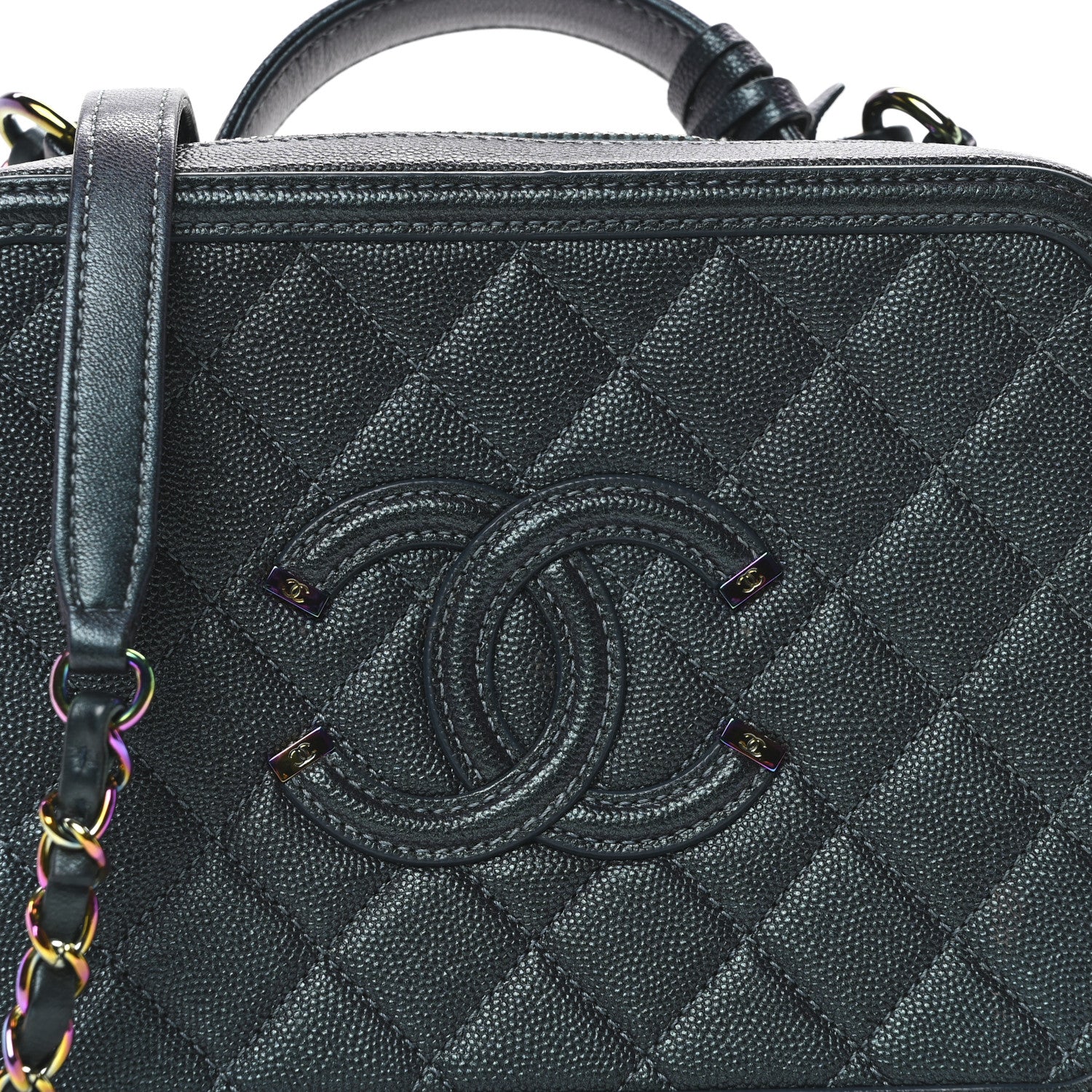 Chanel Iridescent Caviar Quilted Medium CC Filigree Vanity Case Dark Turquoise 8 of 10