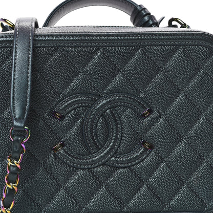 Chanel Iridescent Caviar Quilted Medium CC Filigree Vanity Case Dark Turquoise 8 of 10