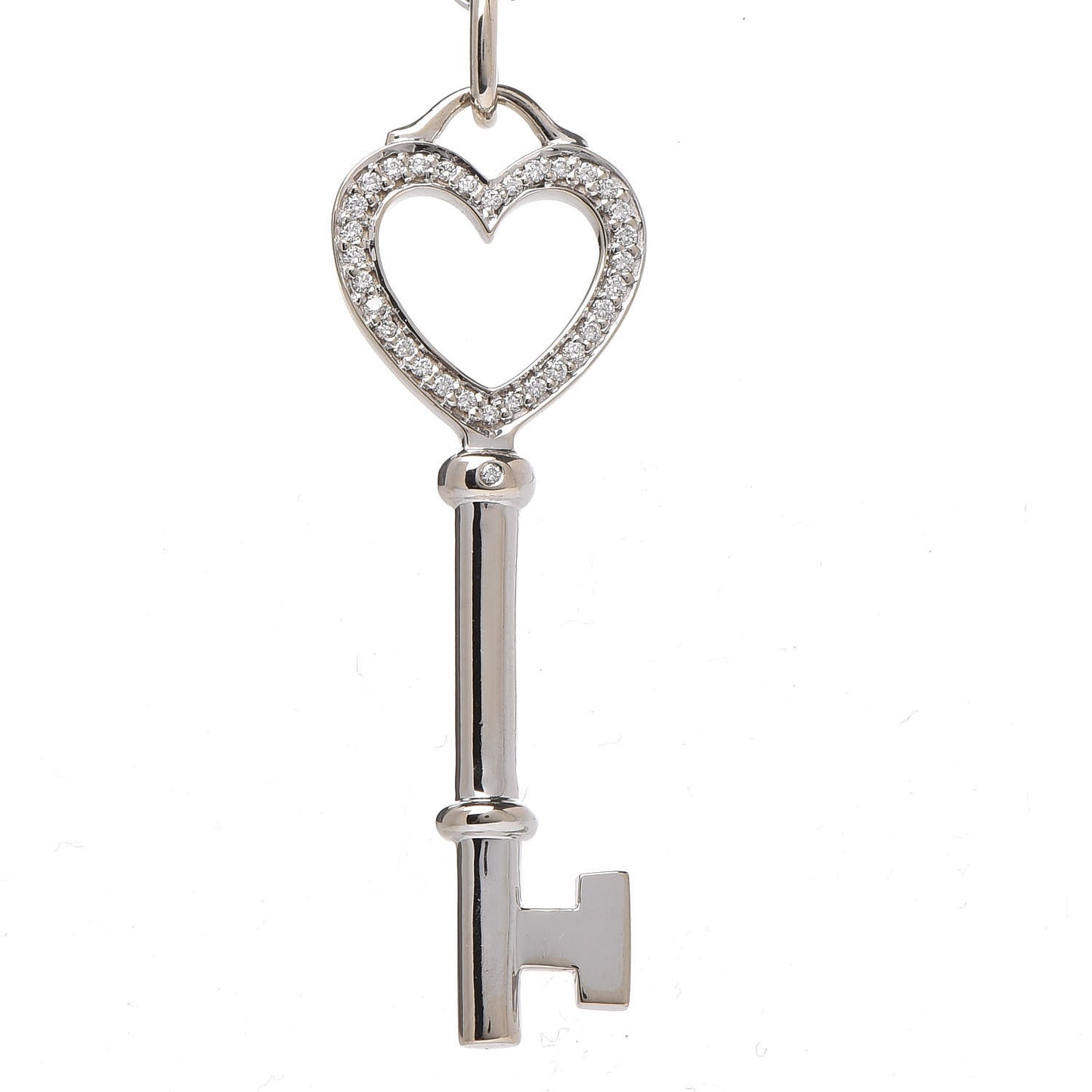 18K White Gold Diamond Mini Heart Key Charm Pendant Link Necklace