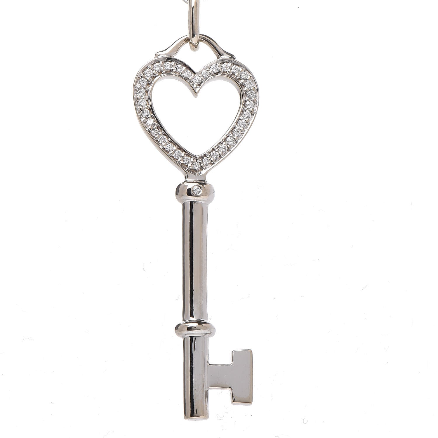 Tiffany 18K White Gold Diamond Mini Heart Key Charm Pendant Link Necklace 5 of 9