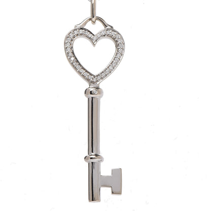 Tiffany 18K White Gold Diamond Mini Heart Key Charm Pendant Link Necklace 5 of 9