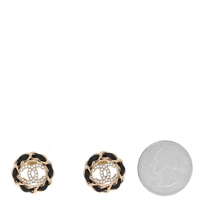 Chanel Crystal Lambskin Chain CC Stud Earrings Black Gold 2 of 5