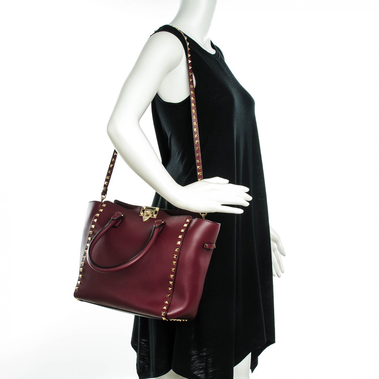 Vitello Rockstud Double Handle Tote Rubin