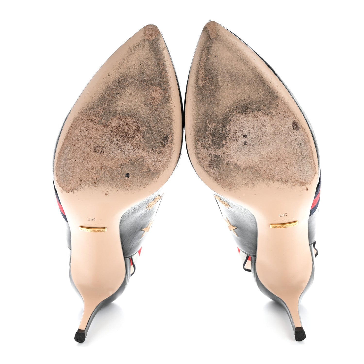 Gucci Malaga Kid Web Bee Star Embroidered Sylvie High Heel Slingback Pumps 39 Black 6 of 12