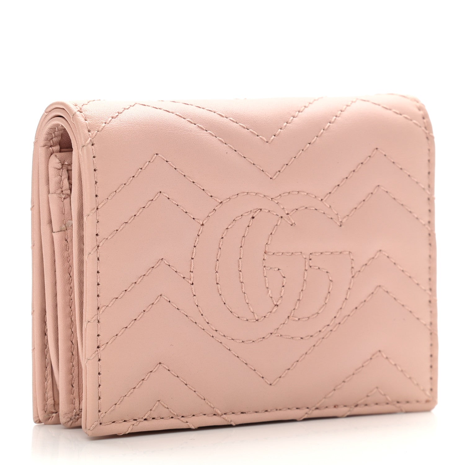Gucci Calfskin Matelasse GG Marmont Card Case Wallet Perfect Pink 3 of 8