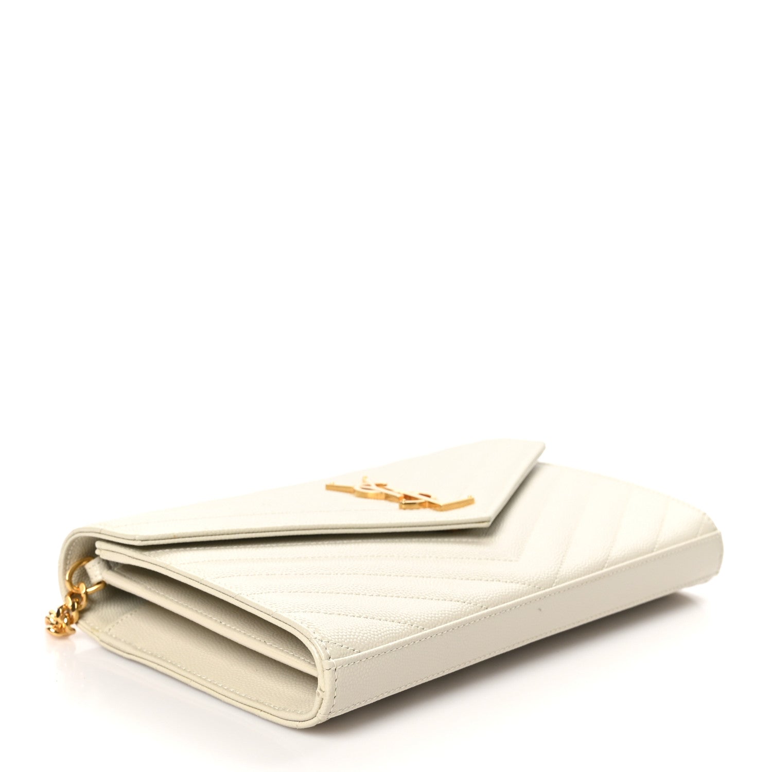 Saint Laurent Grain De Poudre Matelasse Chevron Monogram Chain Wallet Crema Soft 3 of 10