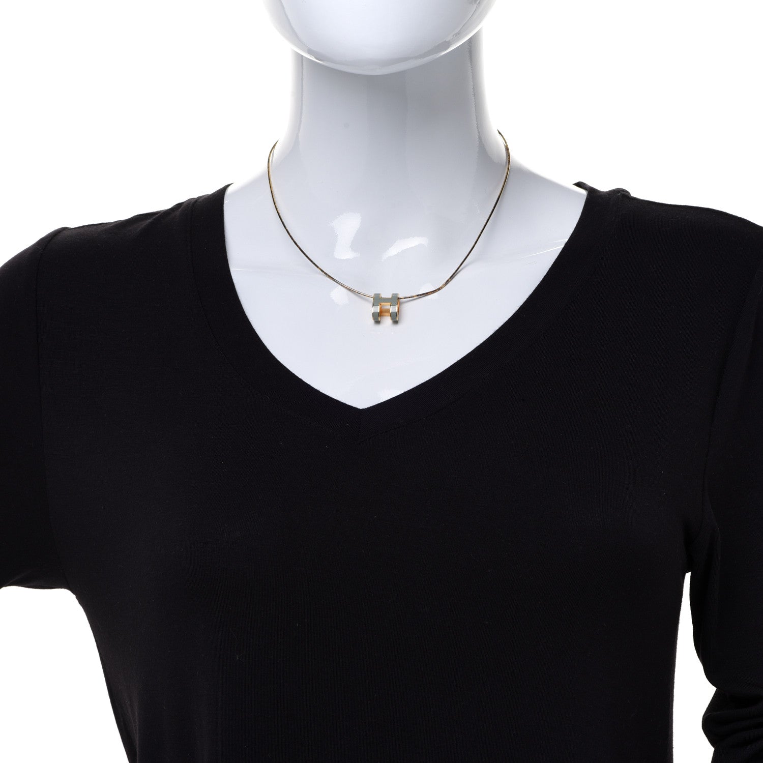 Hermes Lacquered Gold Pop H Pendant Necklace Jade 2 of 7