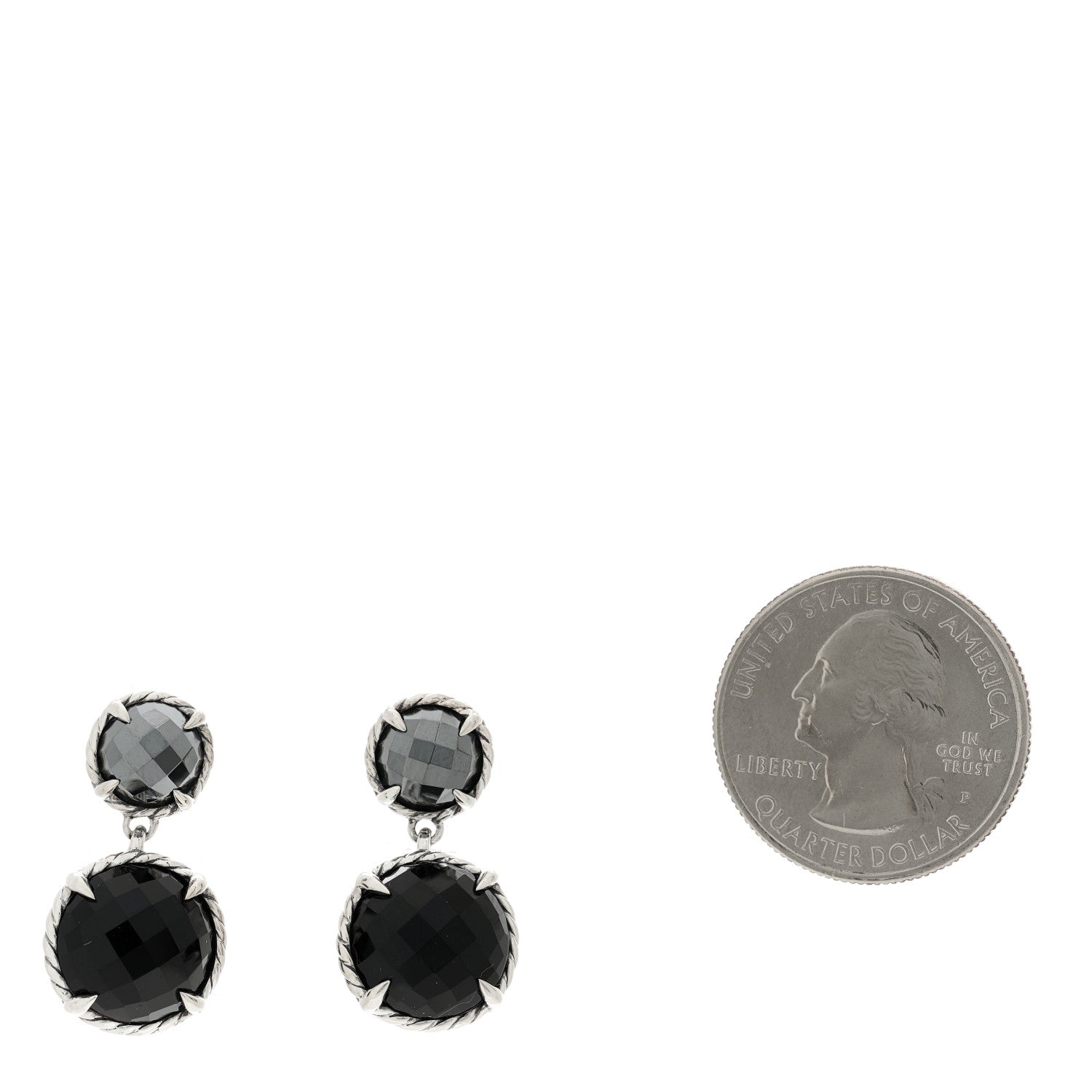 David Yurman Sterling Silver Black Onyx Hematine Chatelaine Drop Earrings 2 of 5