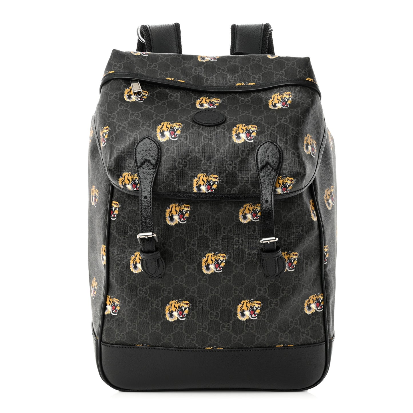 GG Supreme Monogram Azalea Calfskin Tigers Medium Retro Interlocking G Backpack Black