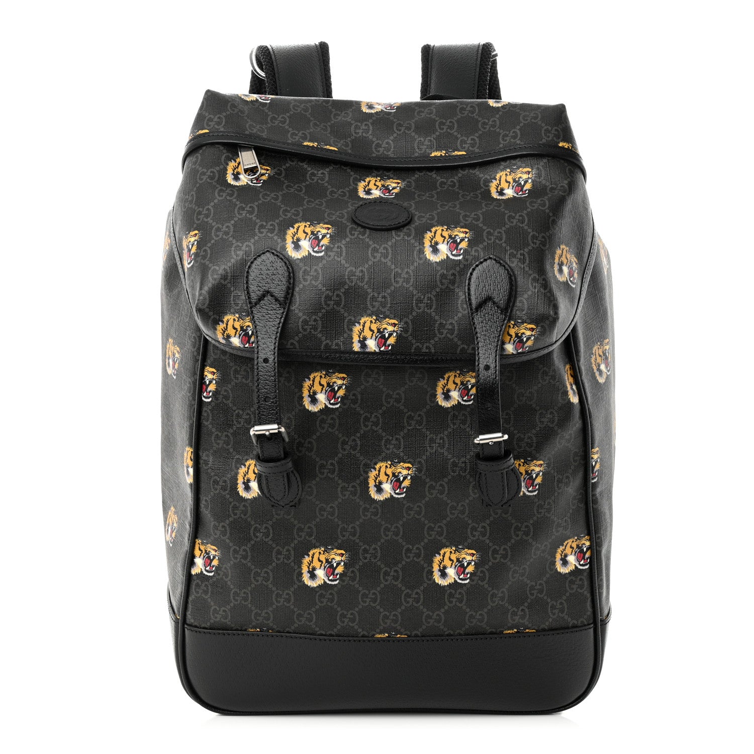 Gucci GG Supreme Monogram Azalea Calfskin Tigers Medium Retro Interlocking G Backpack Black 1 of 10