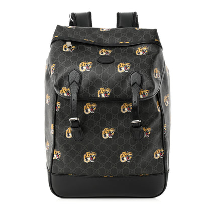Gucci GG Supreme Monogram Azalea Calfskin Tigers Medium Retro Interlocking G Backpack Black 1 of 10