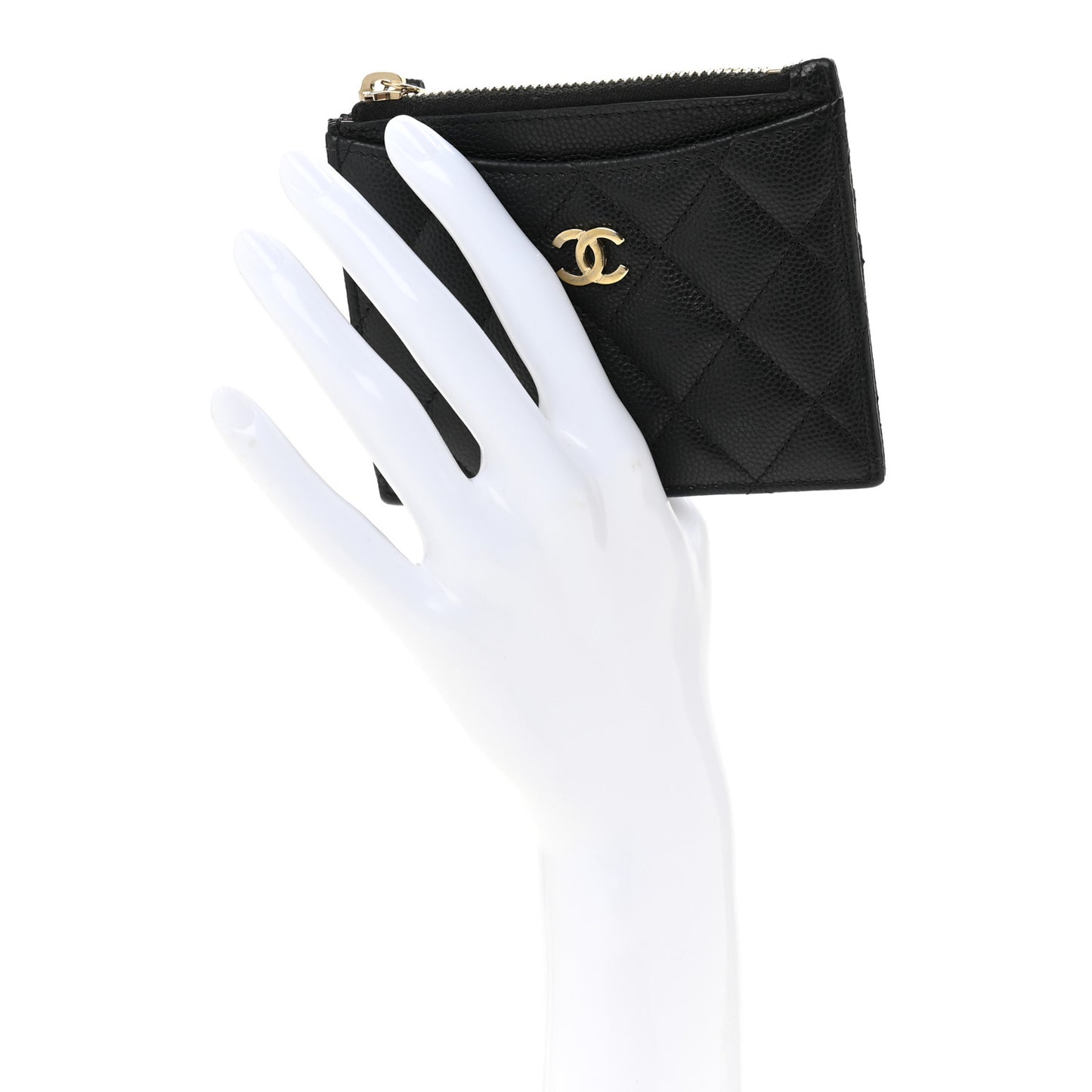 Caviar Quilted CC Zip Card Holder Black