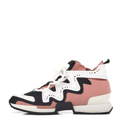 Hermes Knit Calfskin High Rise Action Sneakers 38 Rose Bubinga Multicolor 1 of 11