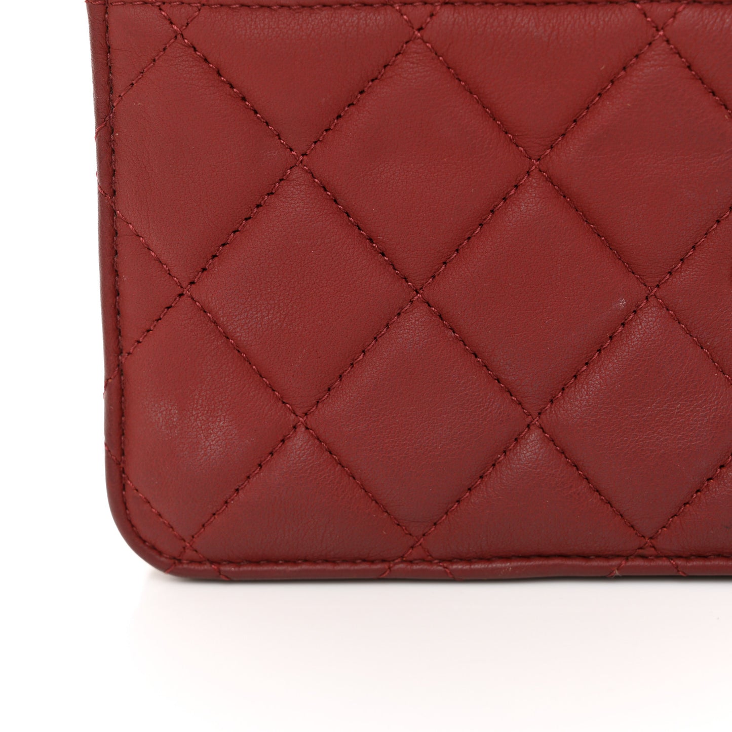 Aged Calfskin Quilted Wallet On Chain WOC Burgundy