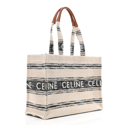 Celine Jacquard Striped Large Cabas Thais White Black 3 of 9