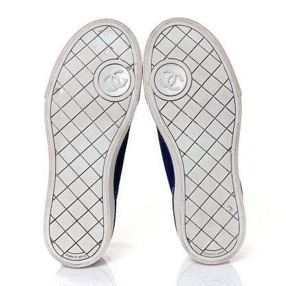 Chanel Suede Calfskin Lace Up Cap Toe Sneakers 37 Blue 5 of 9
