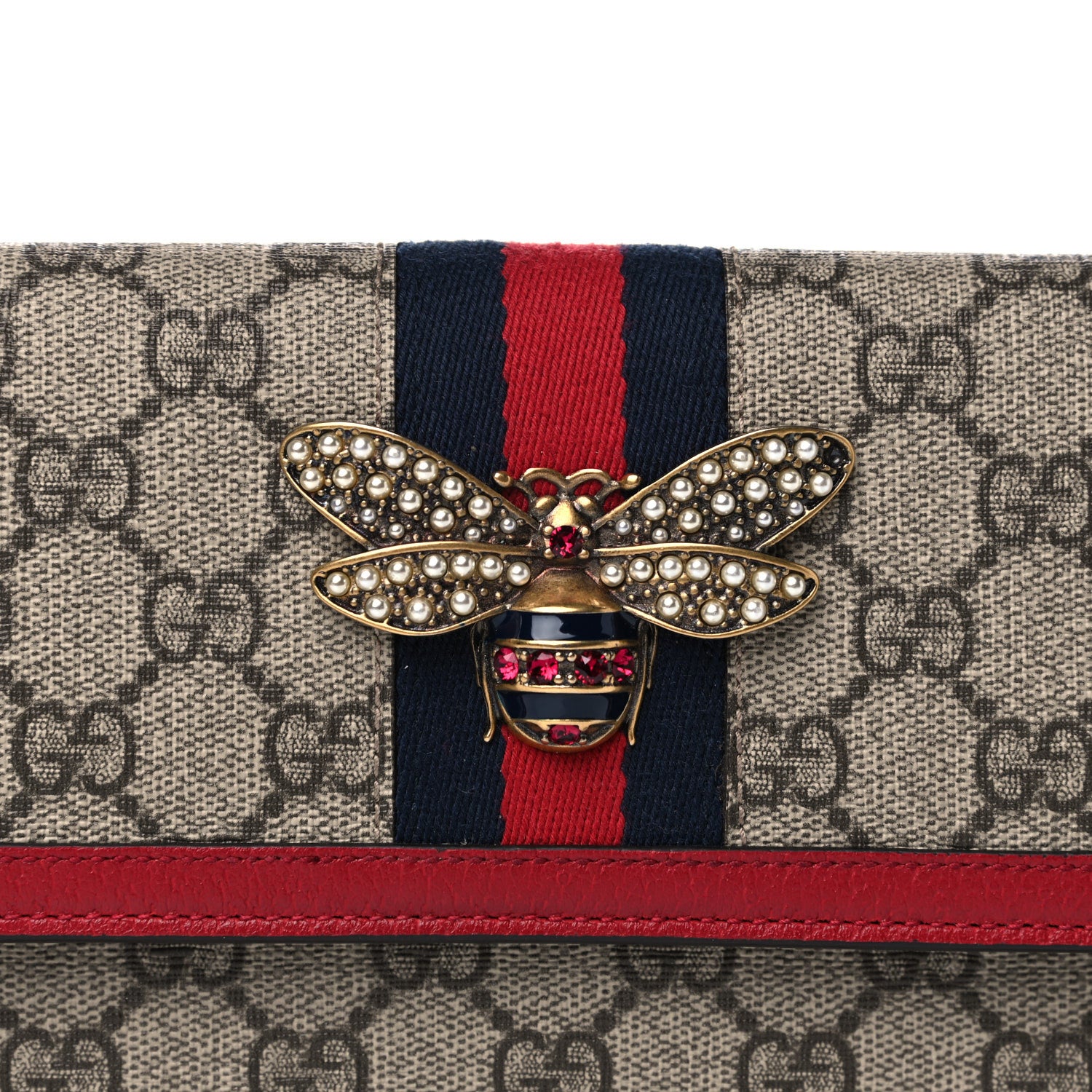 Gucci GG Supreme Monogram Web Queen Margaret Chain Wallet Red 7 of 12