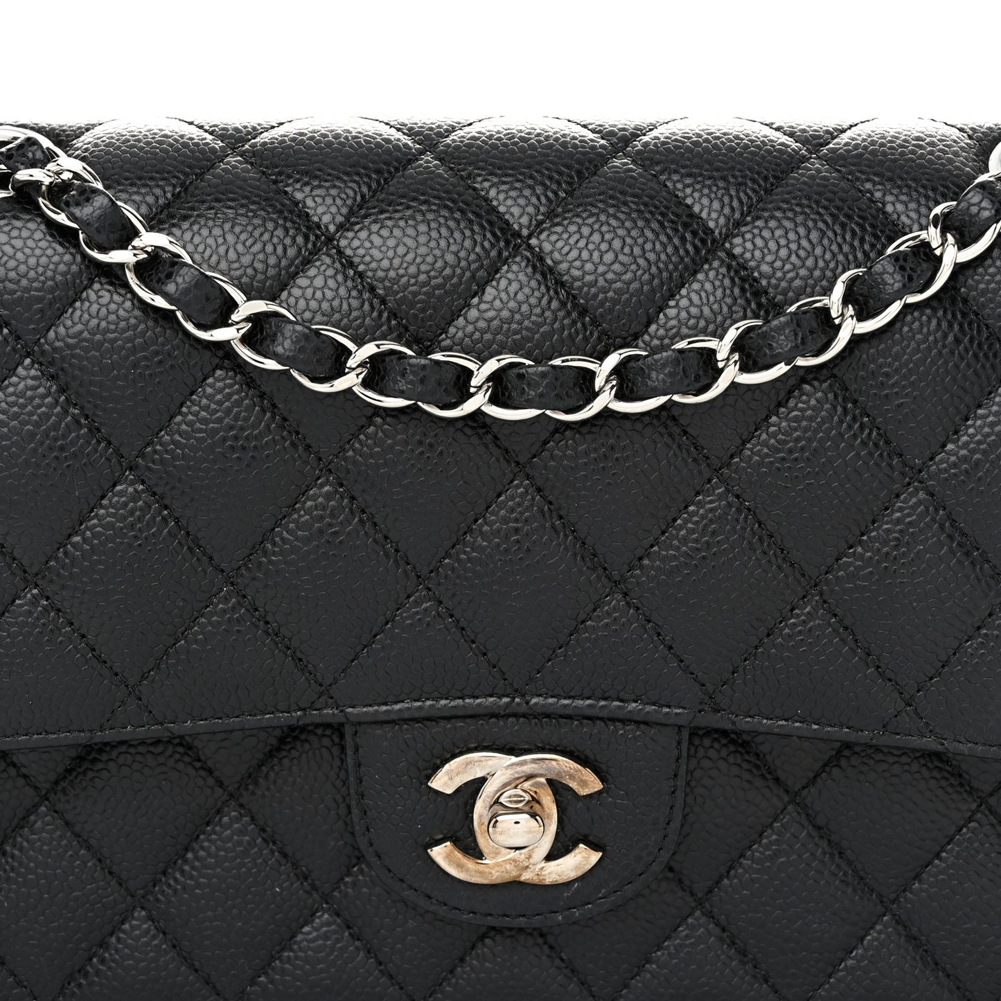 Caviar Quilted Medium Double Flap Black