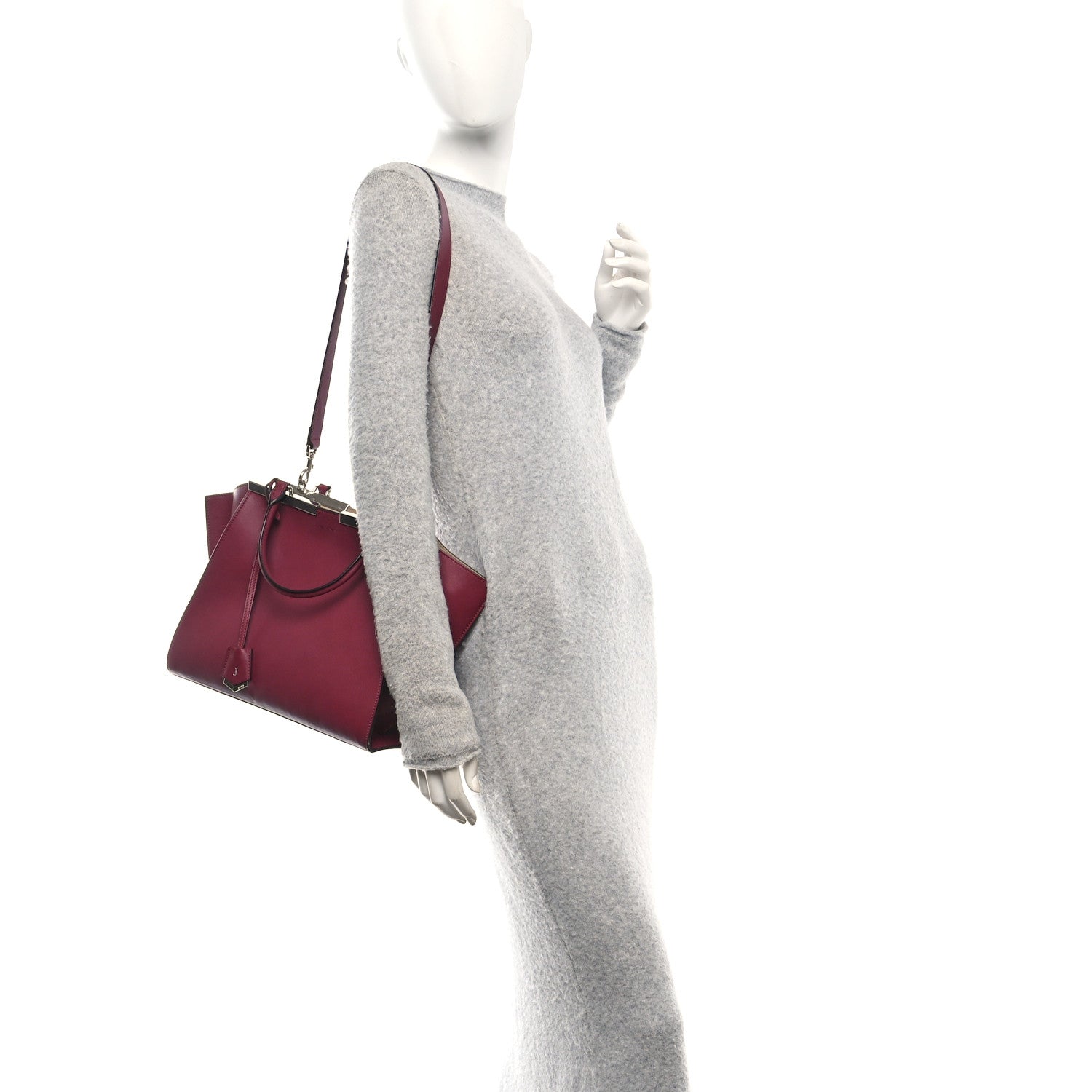 Fendi Vitello Dolce Marmol Shiny Nappa Petite 3Jours Tote Bordeaux 2 of 11
