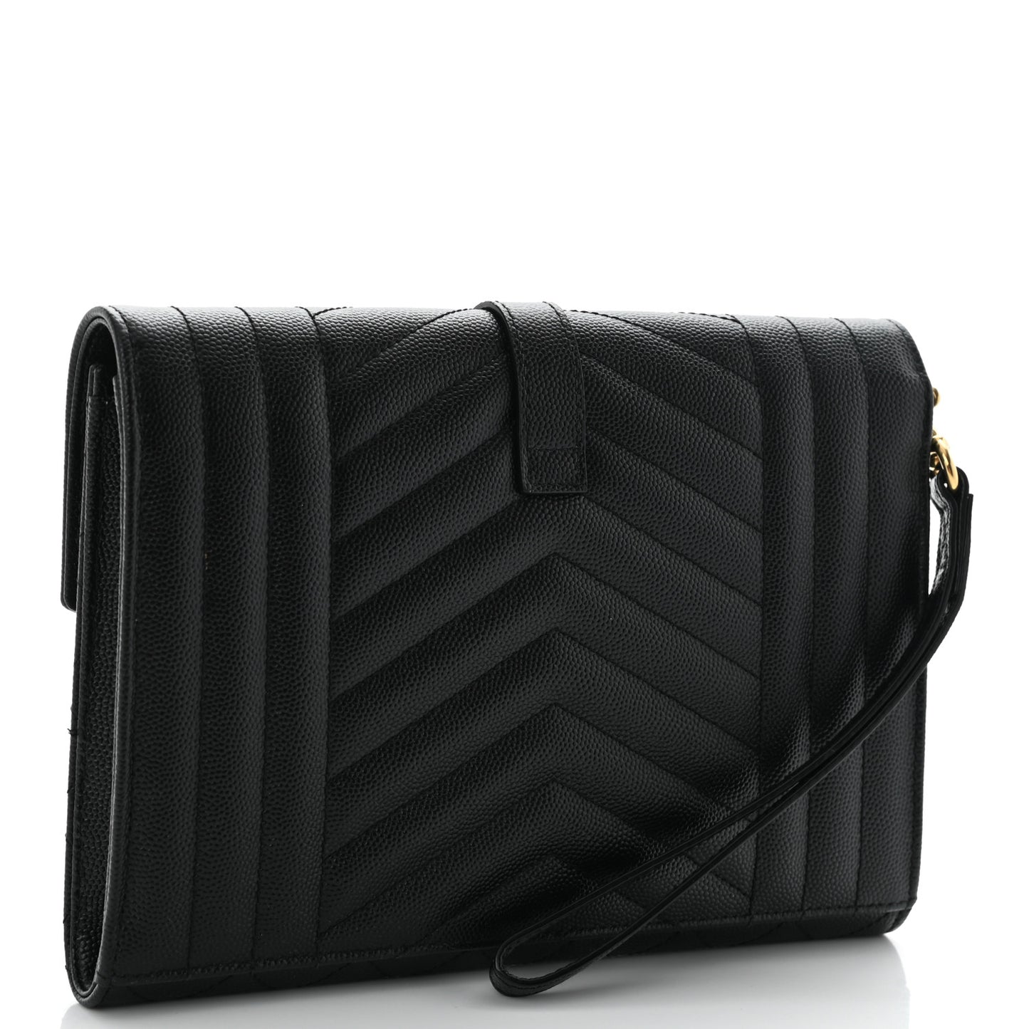 Grain De Poudre Textured Mixed Matelasse Triquilt Monogram Clutch Black