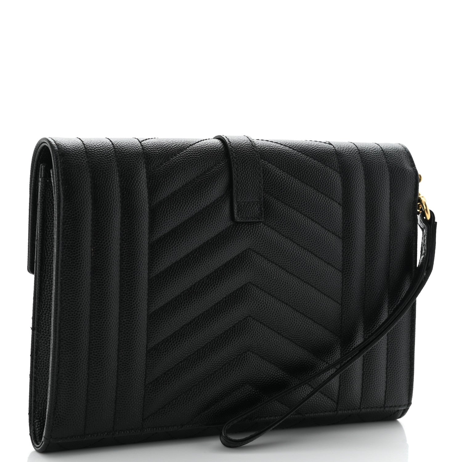 Saint Laurent Grain De Poudre Textured Mixed Matelasse Triquilt Monogram Clutch Black 4 of 11