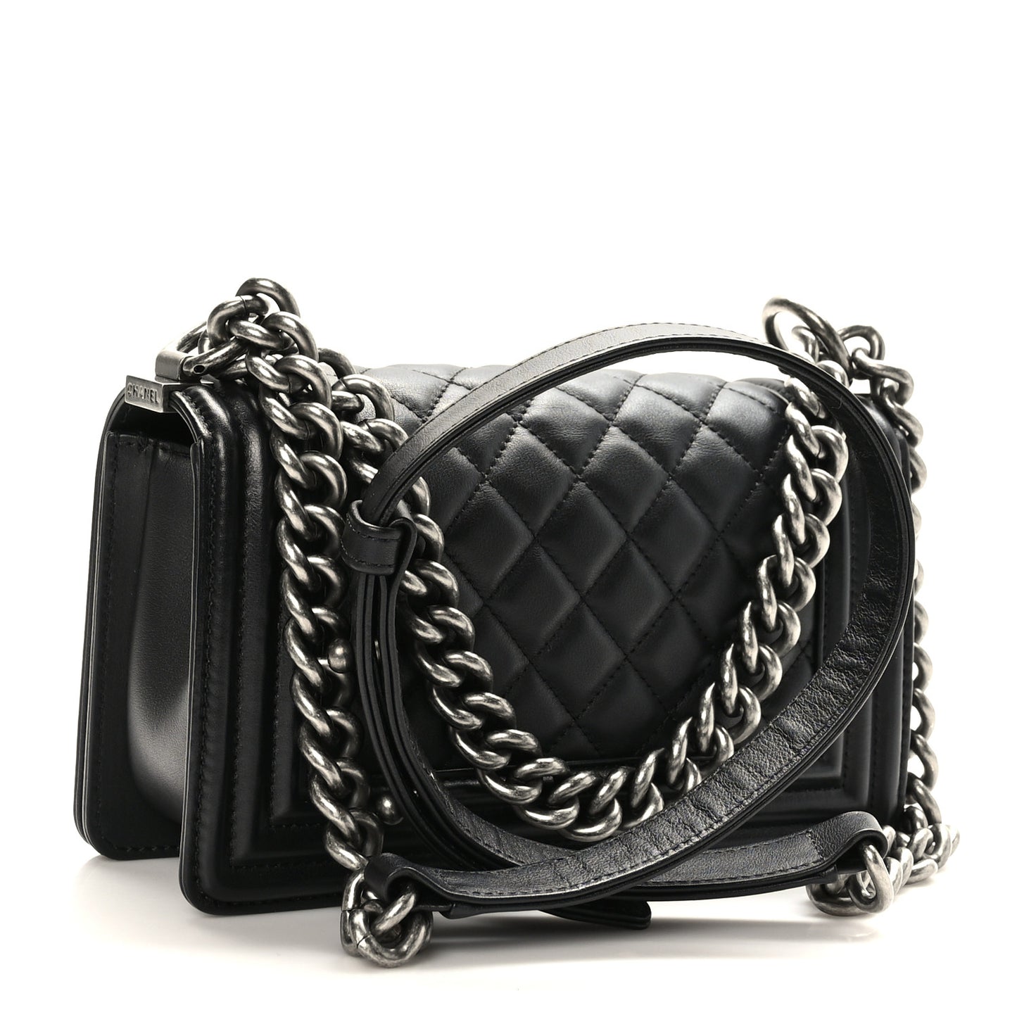 Lambskin Quilted Small Boy Flap Black