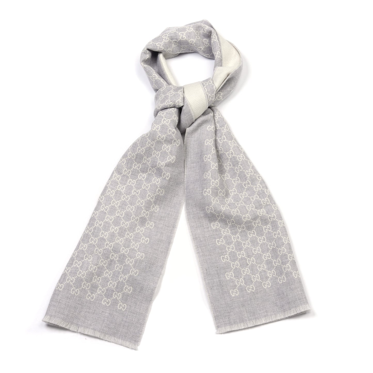Wool Jacquard Monogram Fringe Scarf Grey
