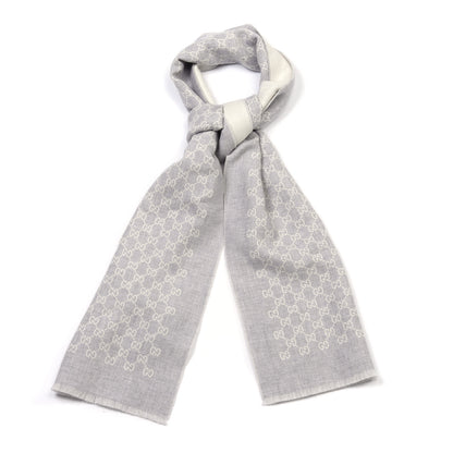Gucci Wool Jacquard Monogram Fringe Scarf Grey 1 of 5