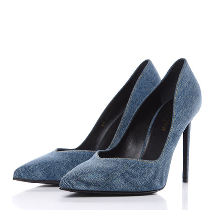 Saint Laurent Denim Classic Paris Escarpin V 105 Skinny Pumps 40 Light Blue 3 of 8