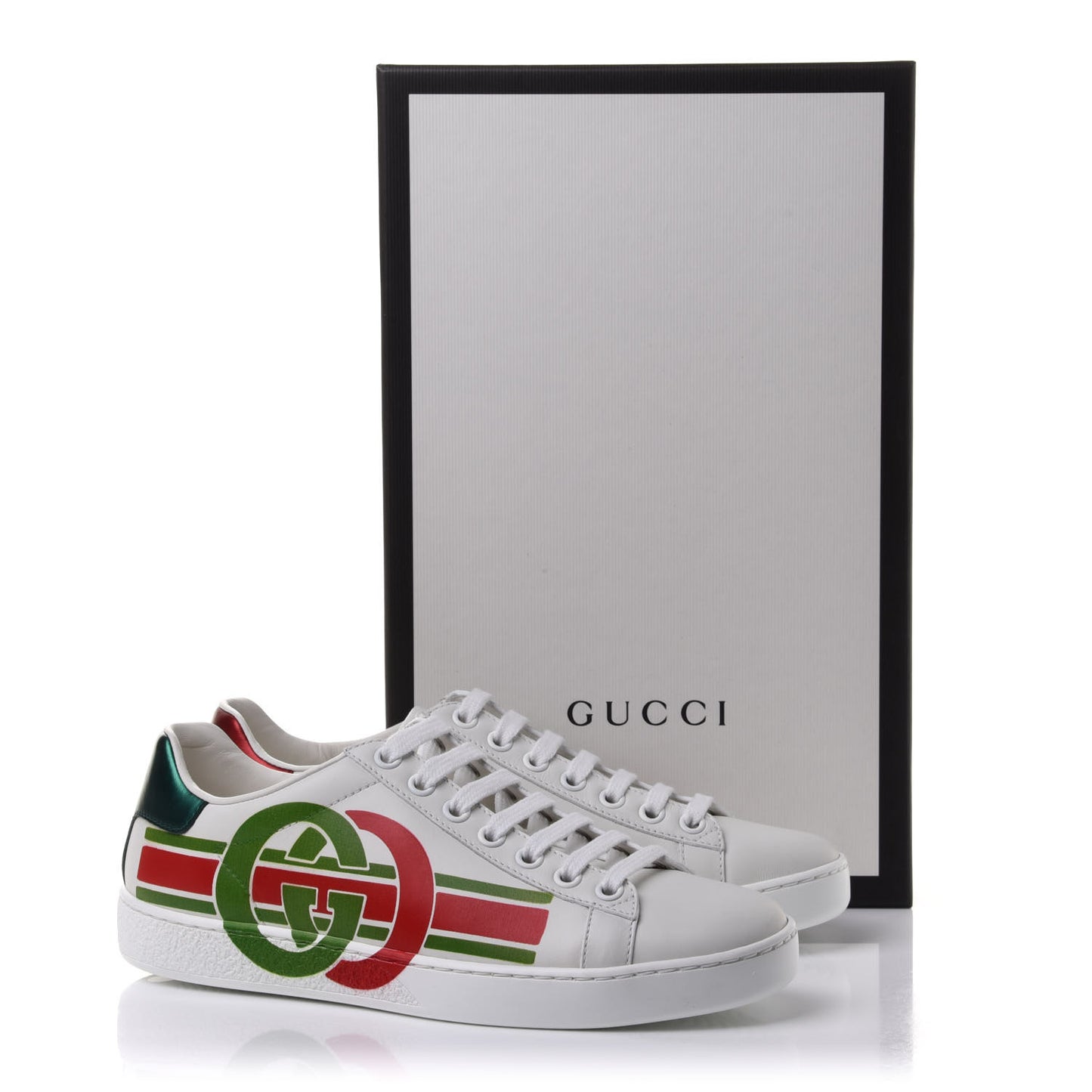Calfskin Interlocking G Womens New Ace Sneakers 35 White Red Flame Green