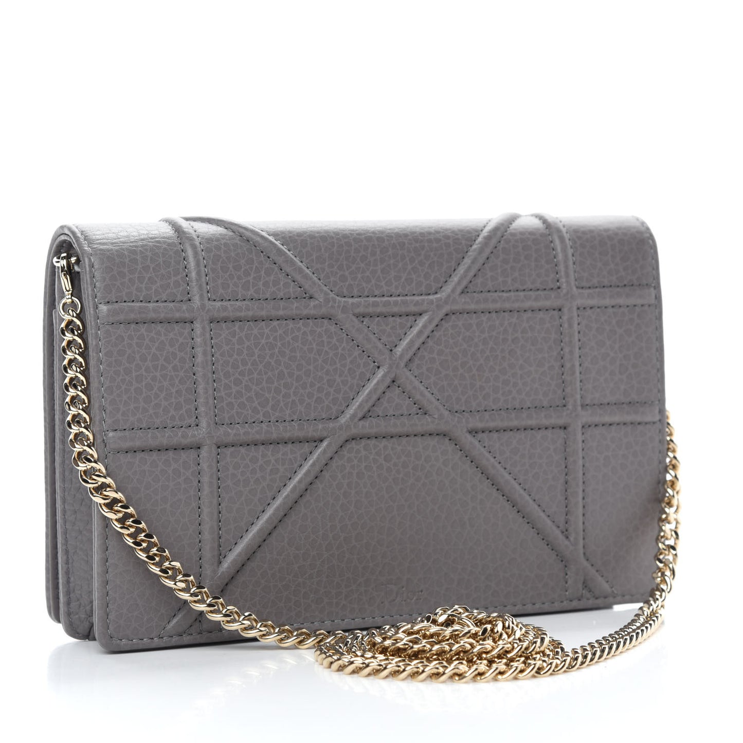 Grained Calfskin Diorama Wallet on Chain Pouch Gris