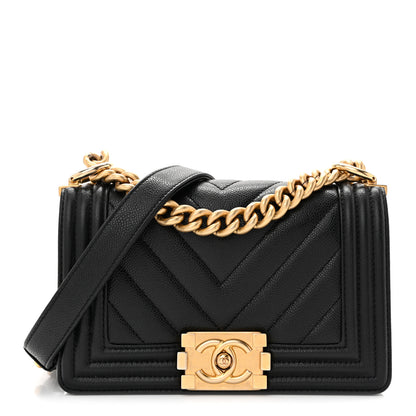 Chanel Caviar Chevron Quilted Small Boy Flap Black 1 of 13